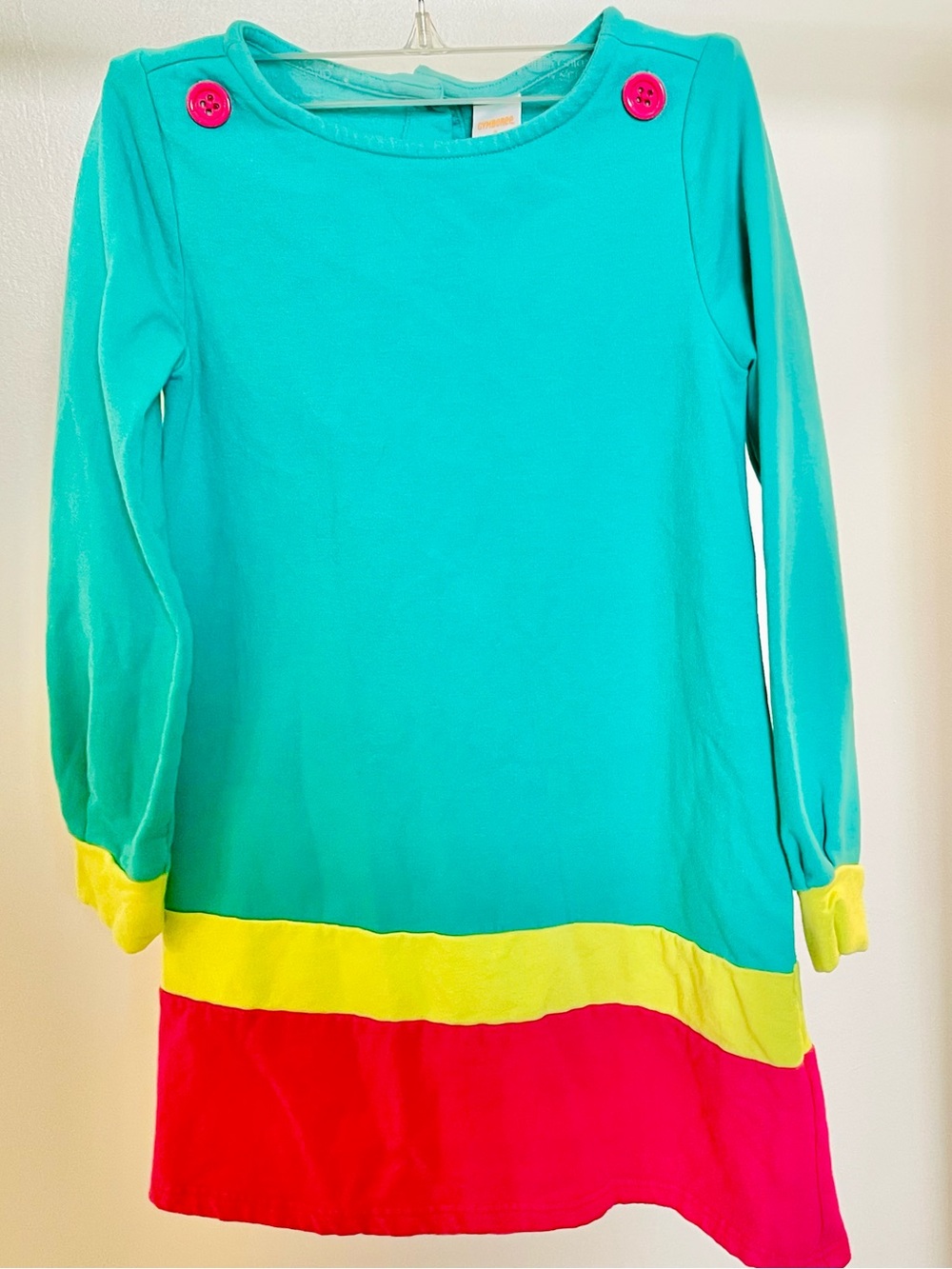 Gymboree Teal Pink Neon Colorblock Sailor Button Shift Dress Girls Size 8